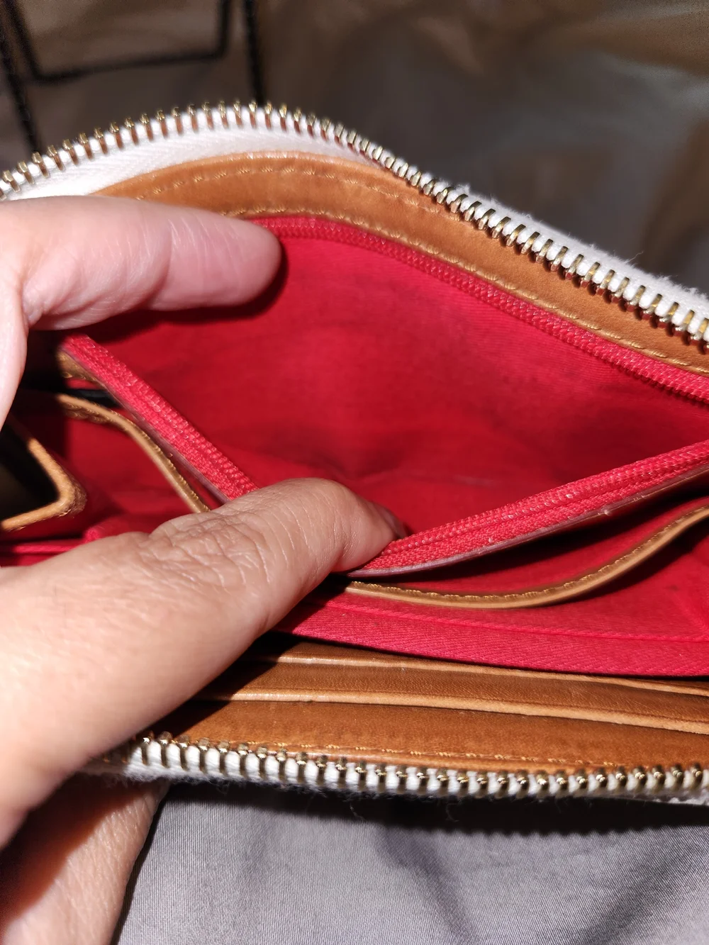 Project Dooney & Bourke Cream Pebbled Leather Zip-Around Wallet with Tan Pull